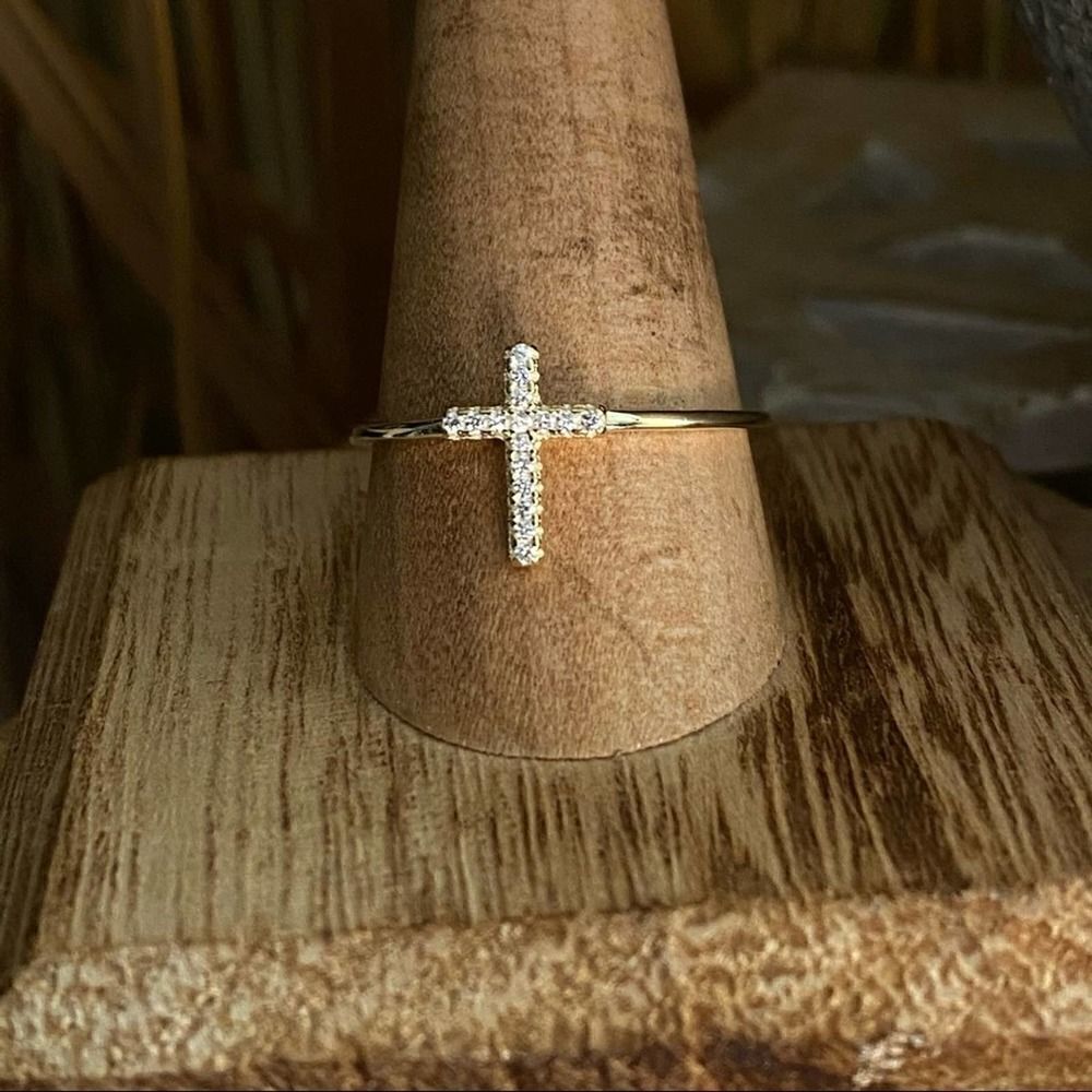 Cross Yellow Gold Sterling Silver Ring